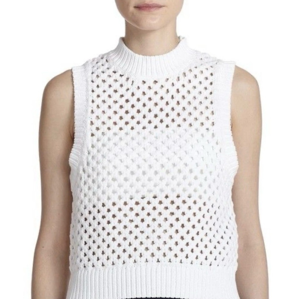 Theory Mayleen Open Stitch Sleeveless Knit Sweater Vest - White - Size Large